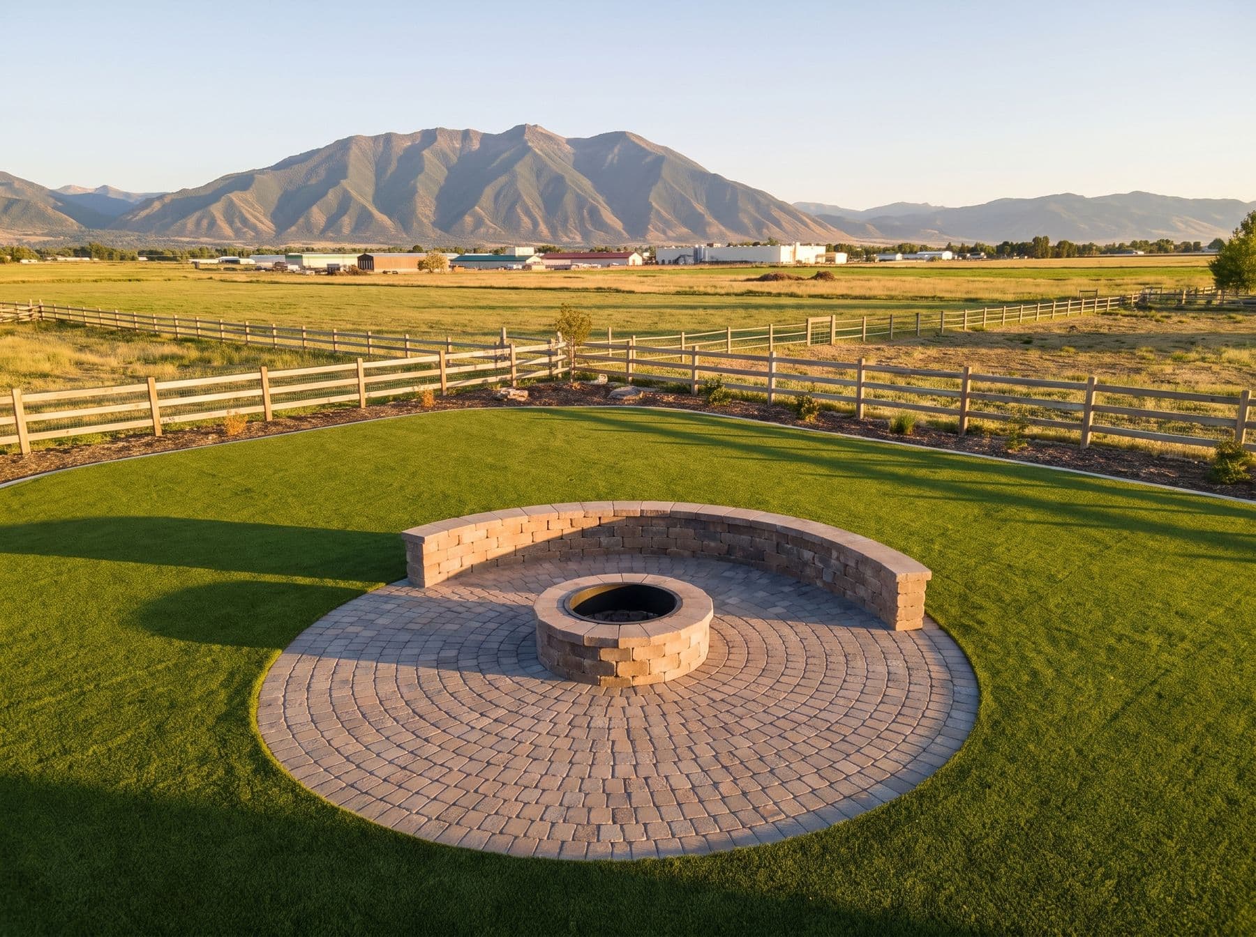 Finished artificial turf and hardscape work photographed in a Utah setting