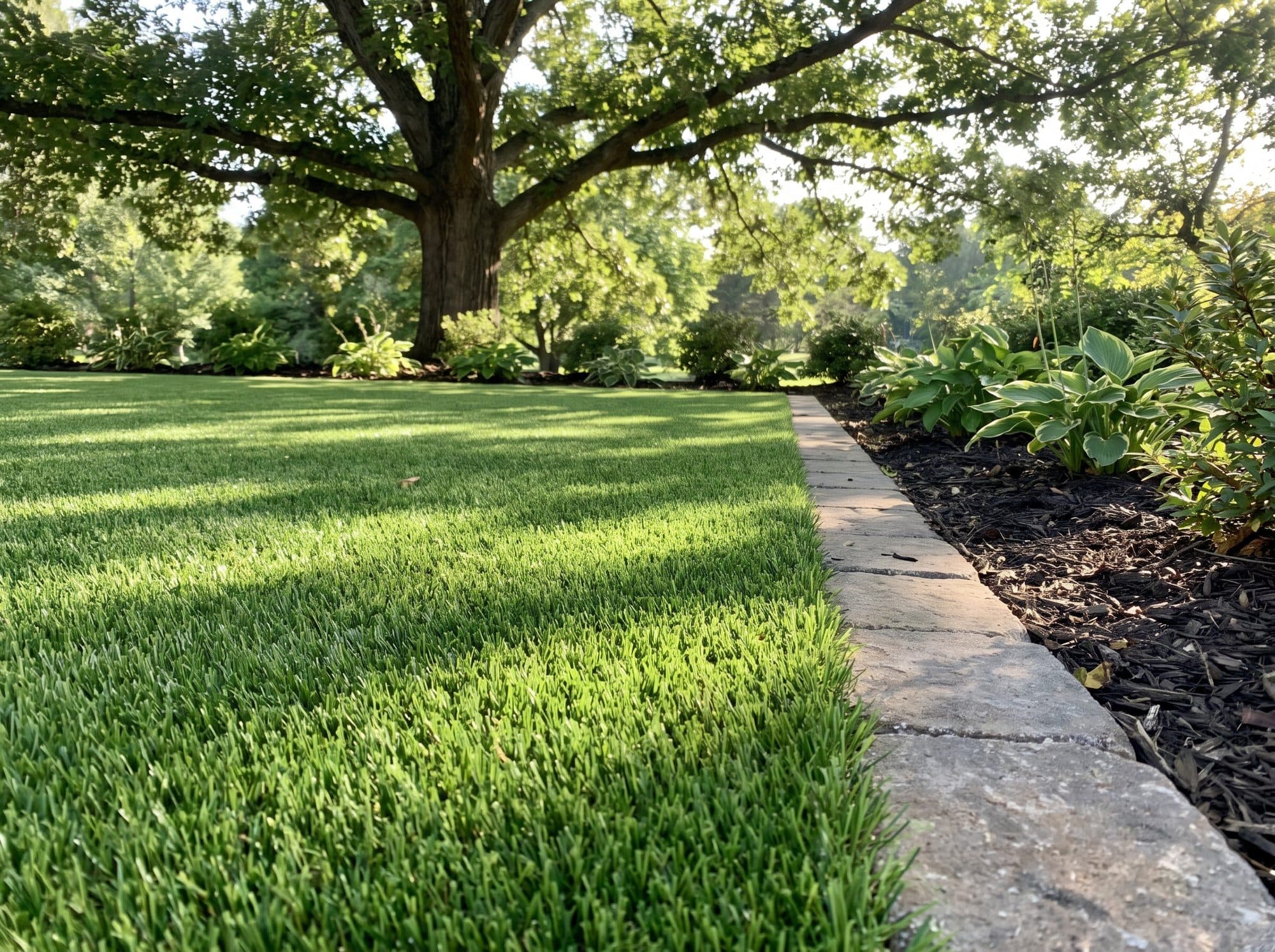 A full lawn replacement worked around mature root plates, photographed in a Holladay setting